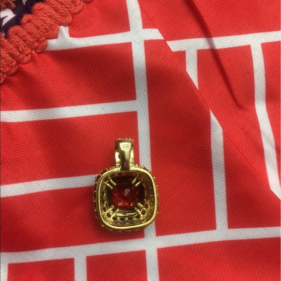 925 Silver Gold Plated Garnet CZ Pendant Ring Set - Picture 4 of 16